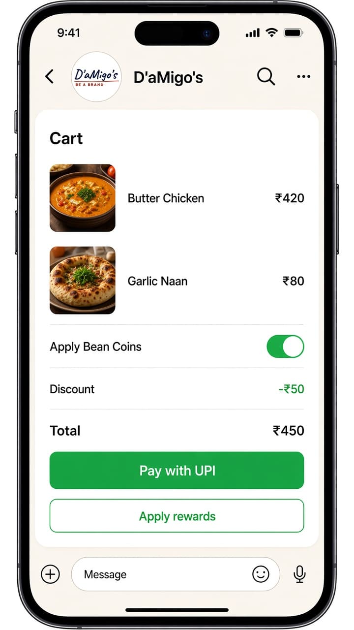 Redeeming loyalty rewards inside WhatsApp before pay